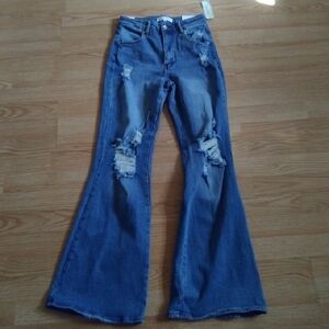 Distressed Blue Flare Jeans